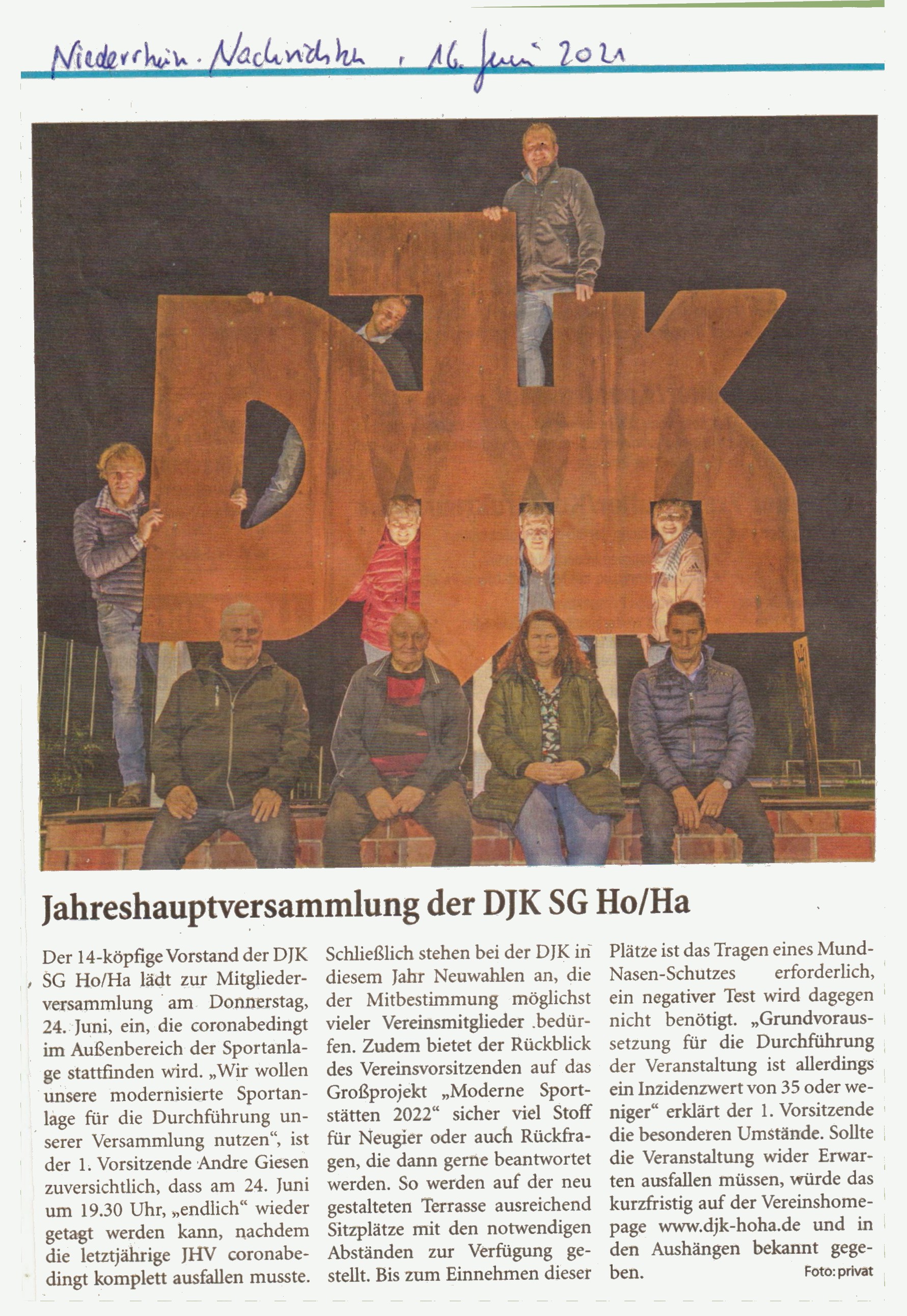 Niederrhein Nachrichten Jahreshauptversammlung DJK Ho/Ha