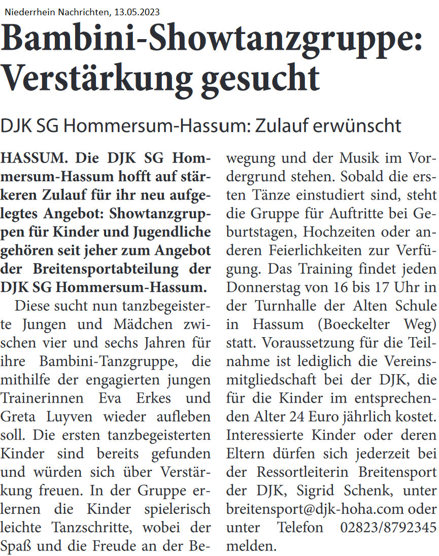 Bambini-Showtanzgruppe: Verstärkung gesucht