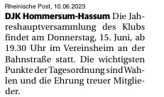 Hinweis auf die Jahreshauptversammlung