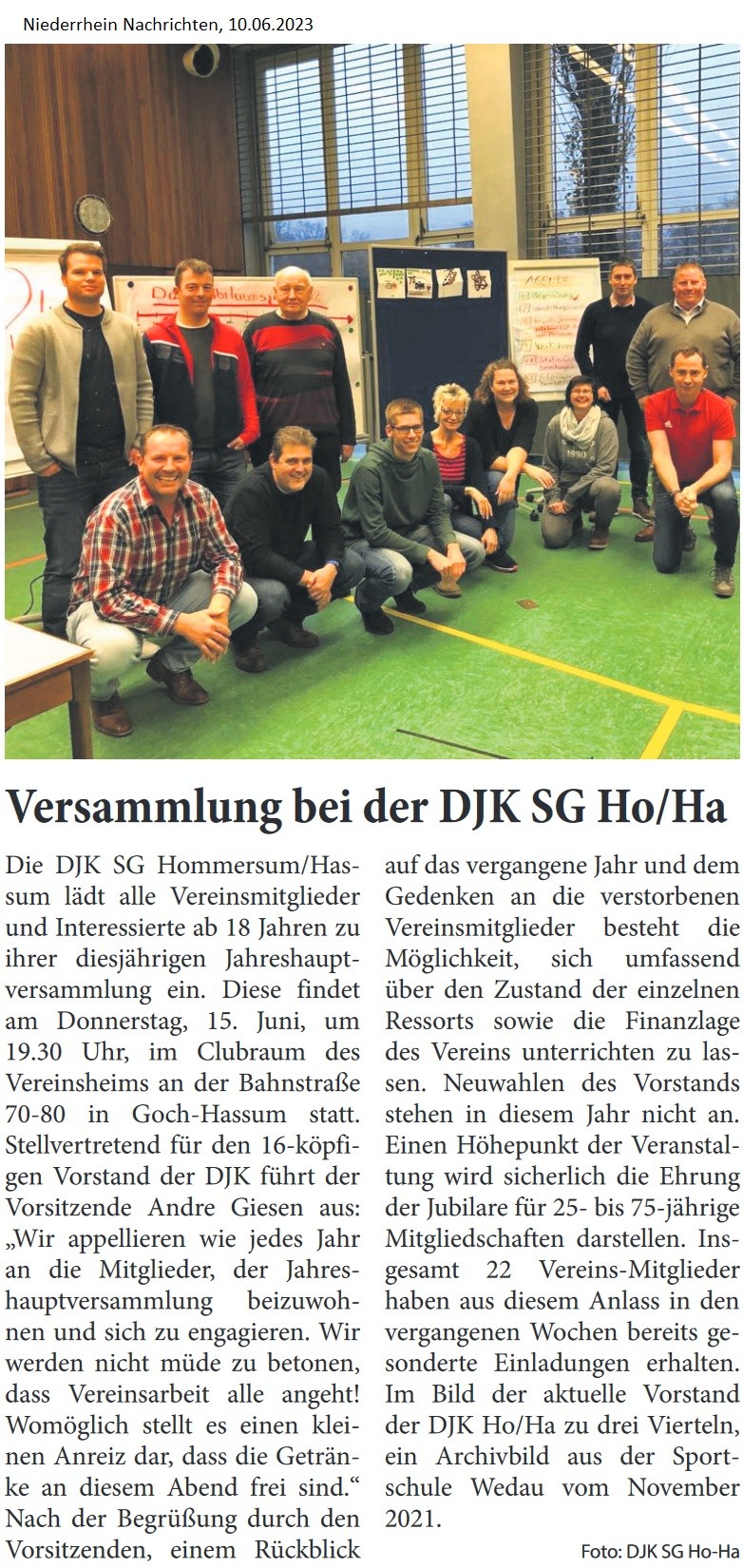 Jahreshauptversammlung 2023 bei der DJK SG Ho/Ha