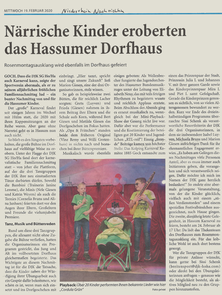 Närrische Kinder eroberten das Hassumer Dorfhaus
