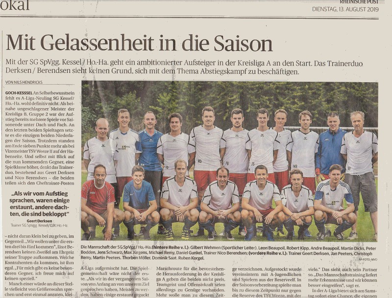 RHEINISCHE POST ARTIKEL - Mit Gelassenheit in die neue Saison (RP 13.08.2019)