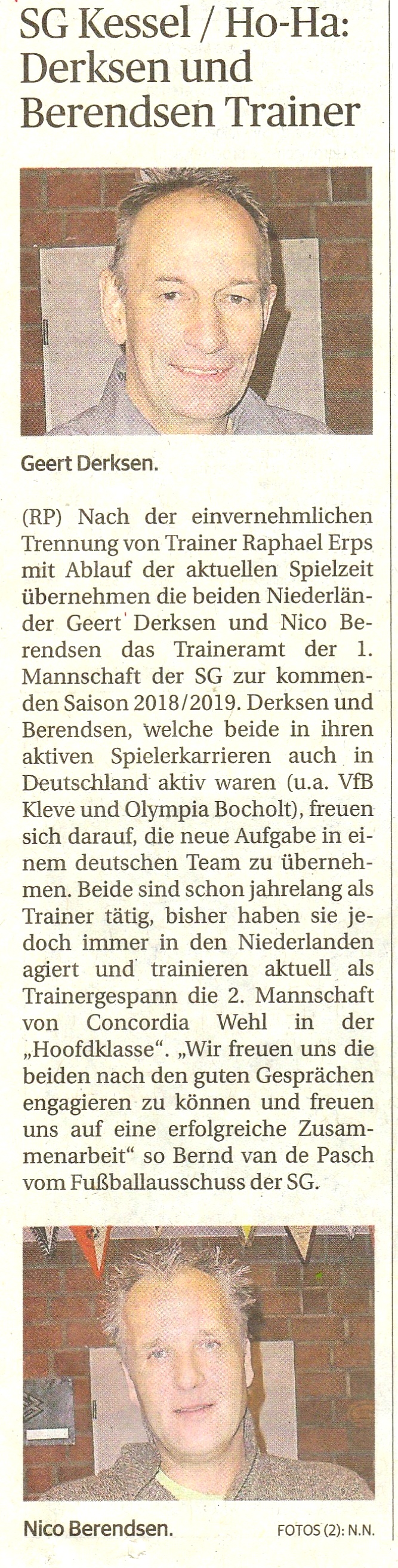 Geert Derksen und Nico Berendsen neue Trainer der ersten Mannschaft